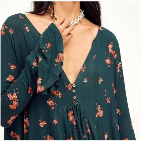 Free People Olivia Green Floral Print Tunic Dress - Picture 3 of 9
